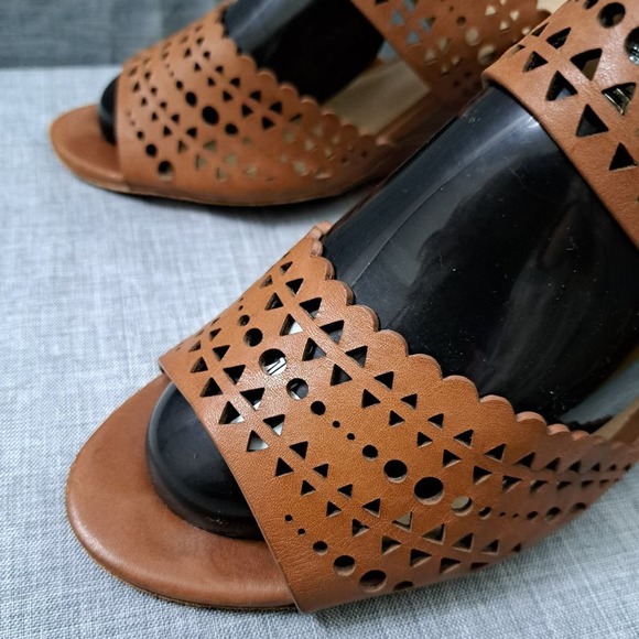 TORY BURCH Brown Leather Wedges Sandals Size 9.5M Women - Picture 10 of 14